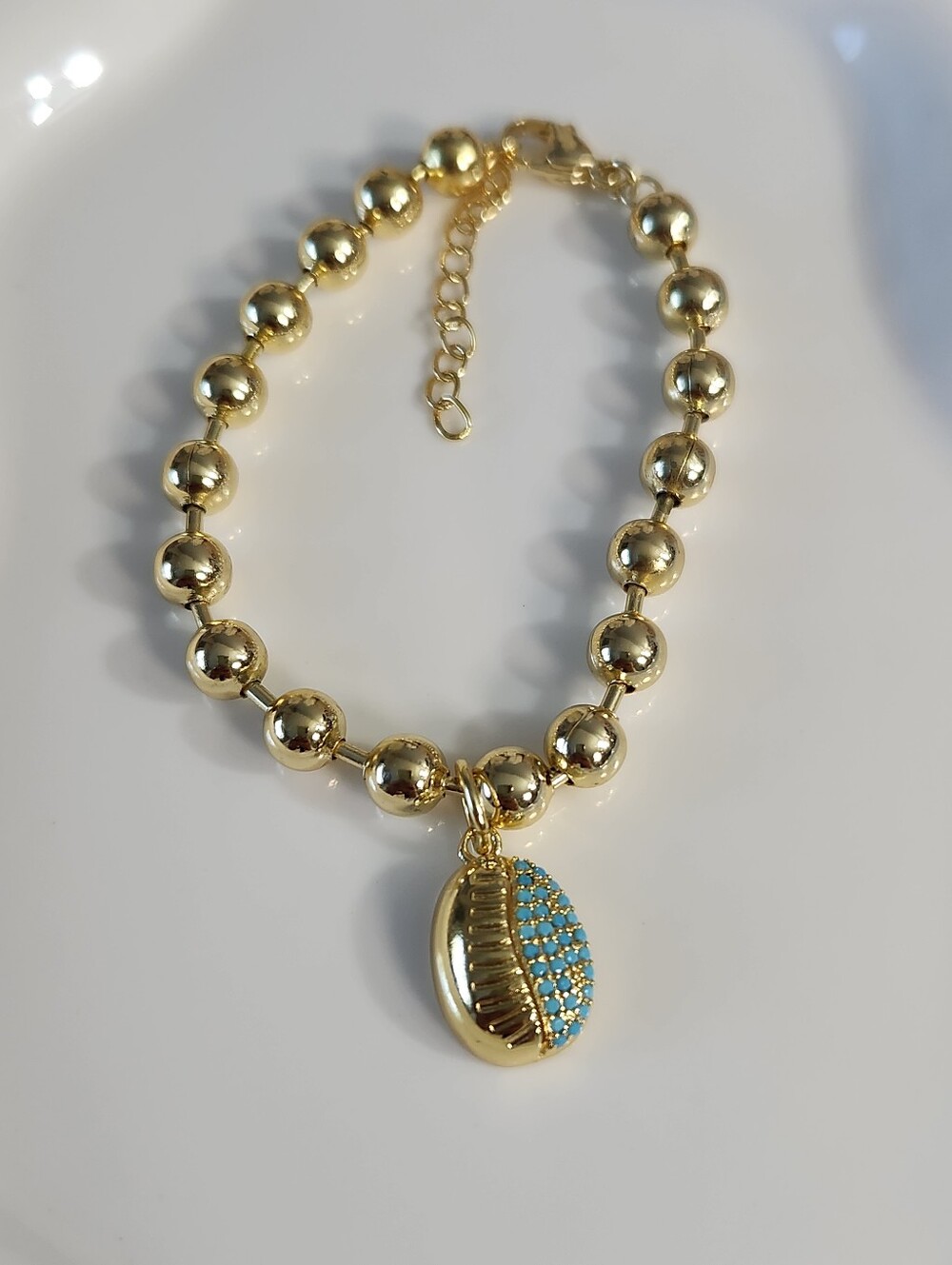 18k Gold Plated Bead Seashell Charm Bracelet
